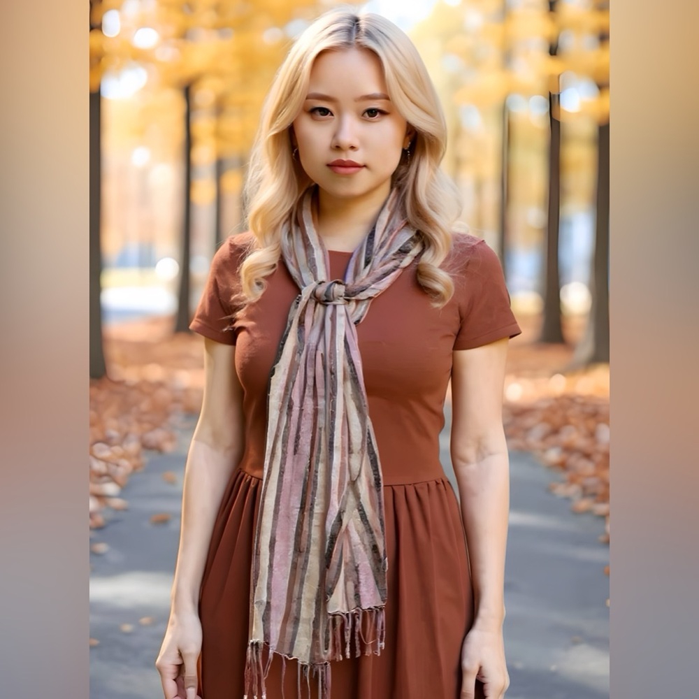 Chic Striped Scarf in Pink and Brown NWOT